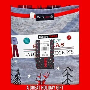 New MERRY LANE Plus Size Christmas Scene 2 Piece PJ Set